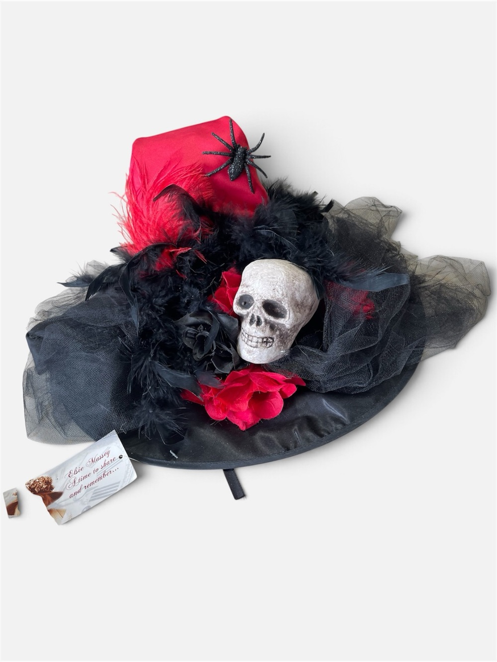 Vintage Elsie Massey Red/Black Gothic Skull Victorian Witch Hat